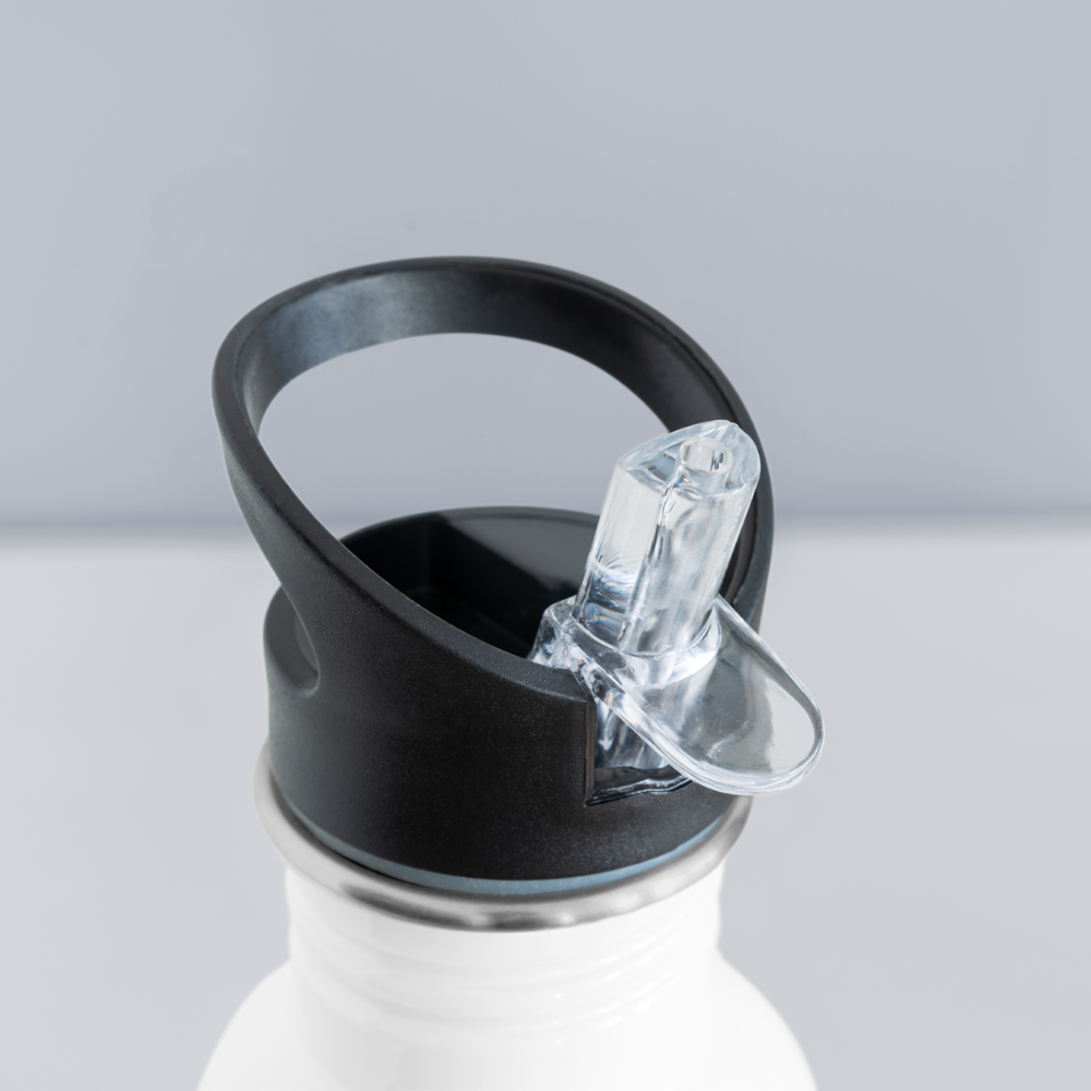 Trinkflasche mit stilisiertem Pinscher-Aufdruck und Aufschrift "Seelenhund" - Weiß
