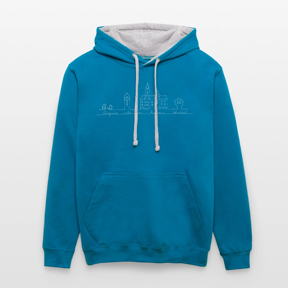 Contrast Colour Hoodie - Pfauenblau/Grau meliert