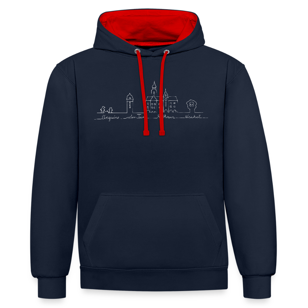 Contrast Colour Hoodie - Navy/Rot