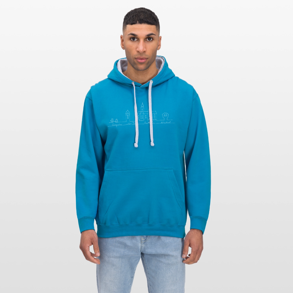 Contrast Colour Hoodie - Pfauenblau/Grau meliert