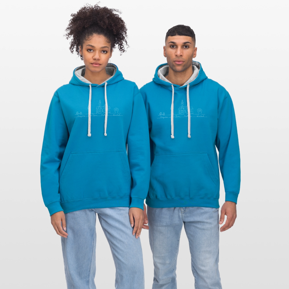 Contrast Colour Hoodie - Pfauenblau/Grau meliert