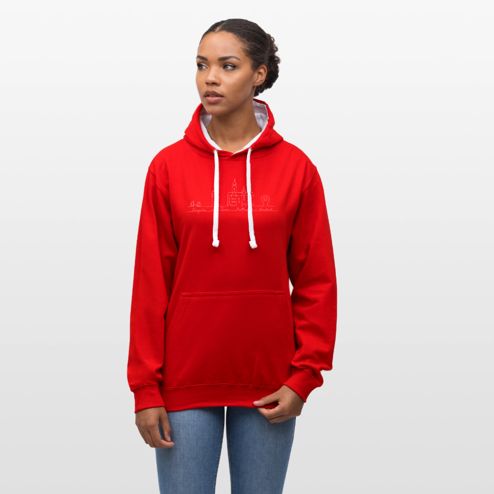 Contrast Colour Hoodie - Rot/Weiß