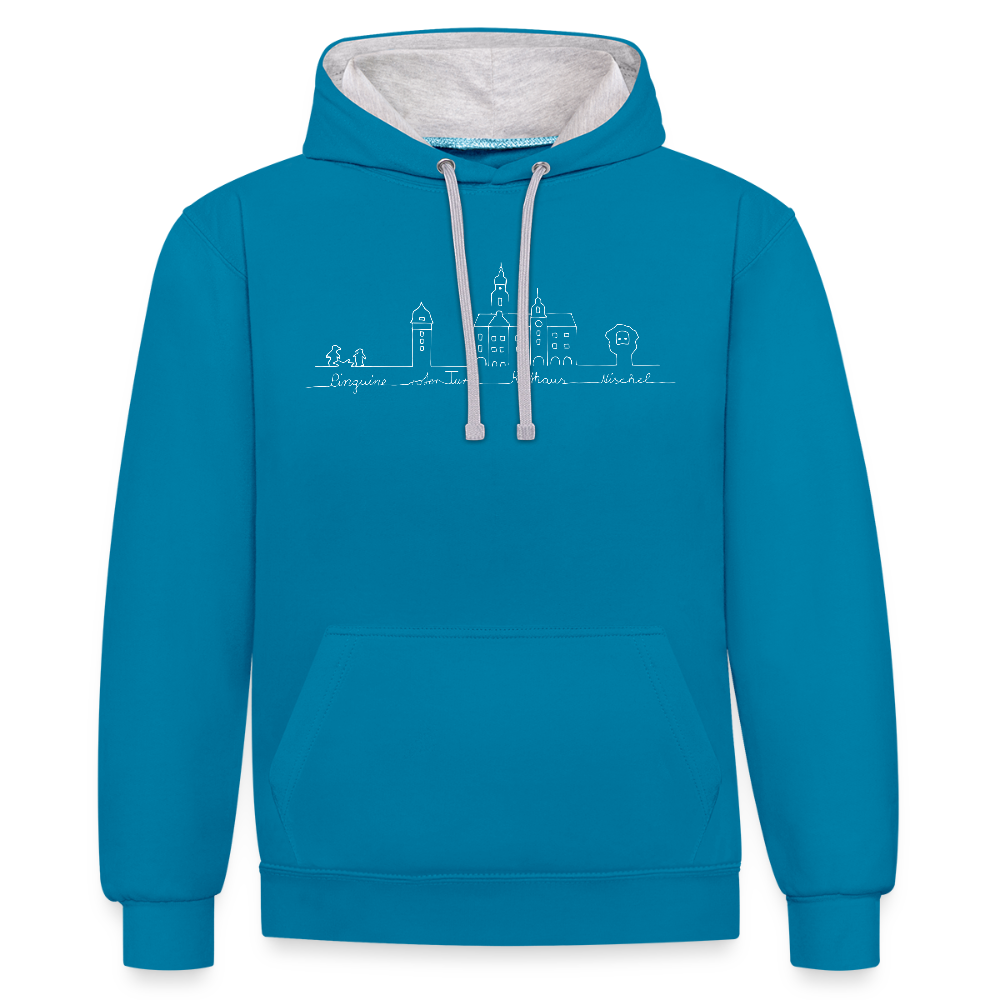 Contrast Colour Hoodie - Pfauenblau/Grau meliert