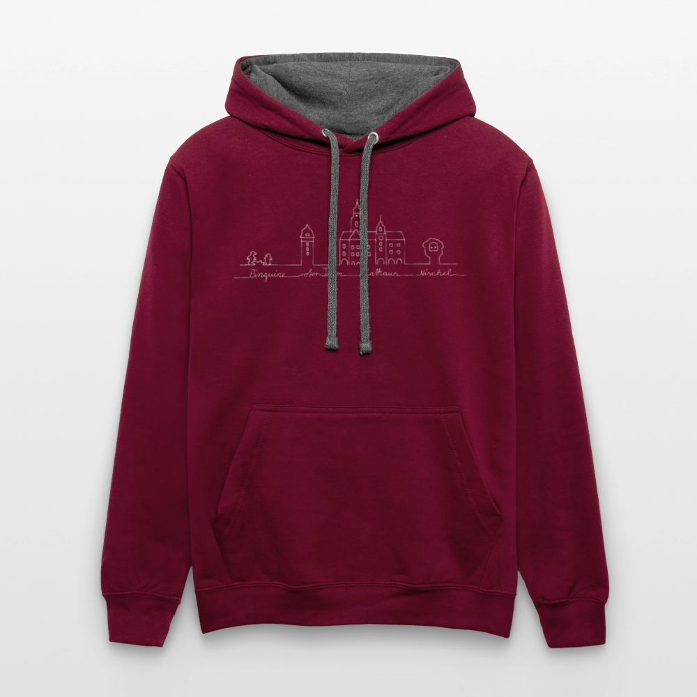 Contrast Colour Hoodie - Weinrot/Anthrazit