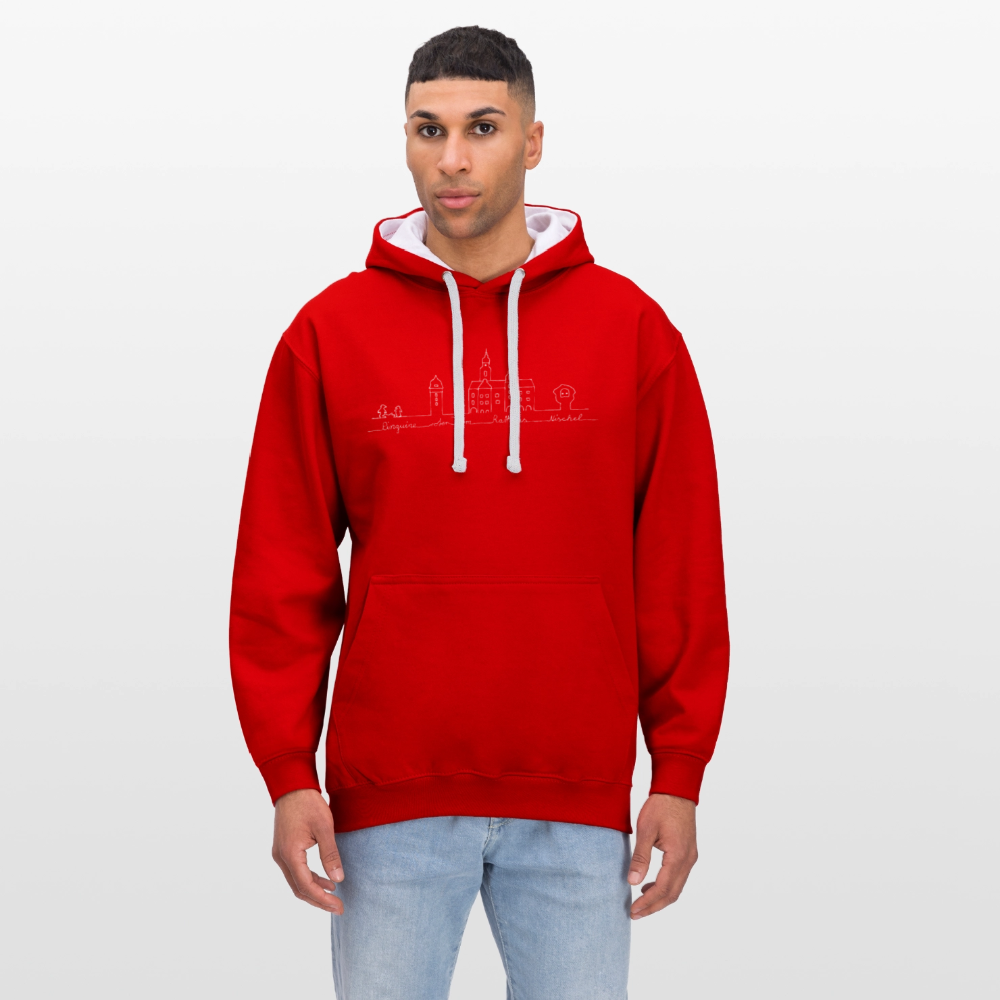 Contrast Colour Hoodie - Rot/Weiß