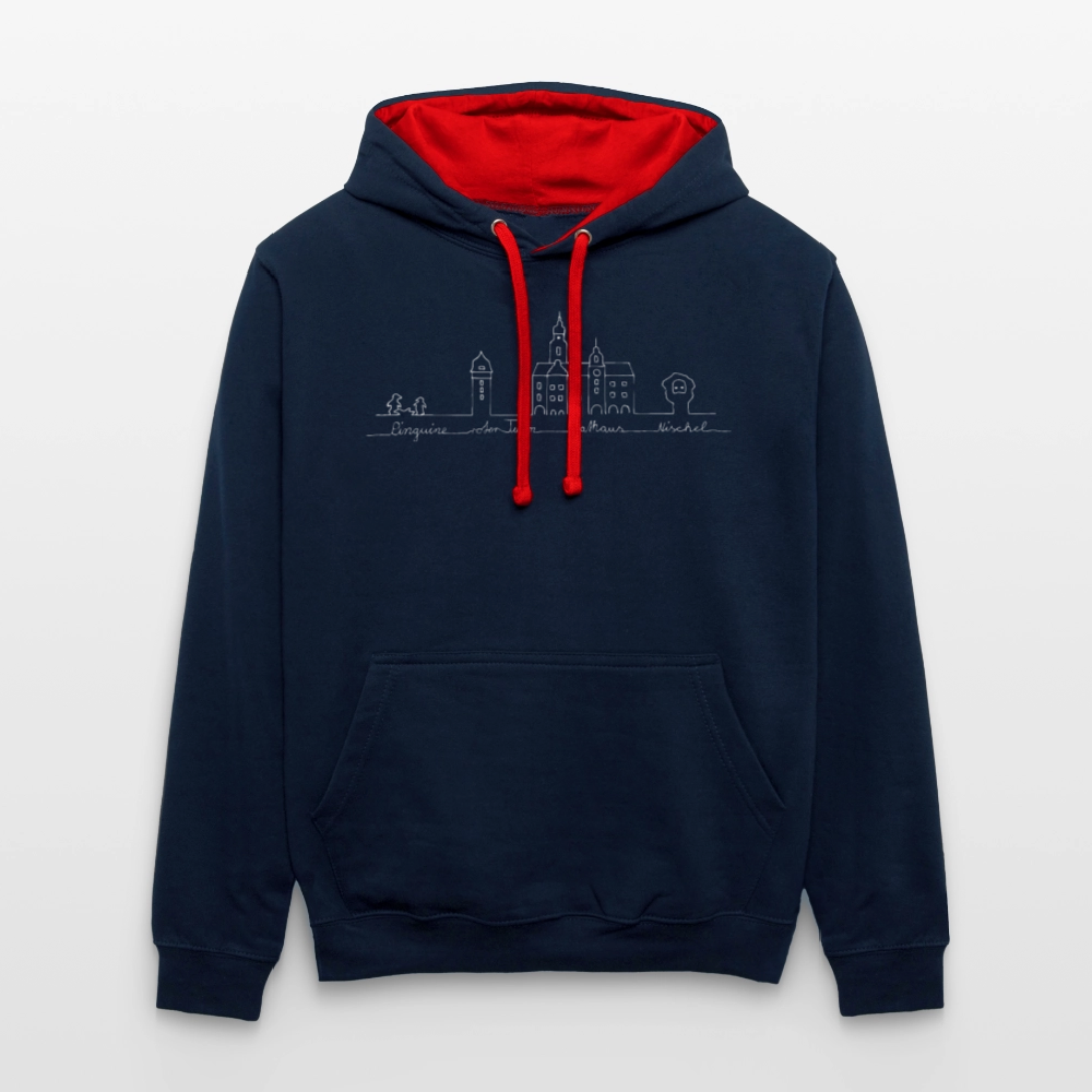 Contrast Colour Hoodie - Navy/Rot