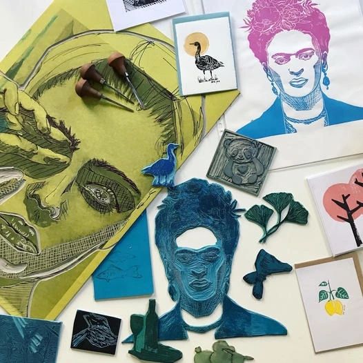 Linolplatten und Linoldrucke