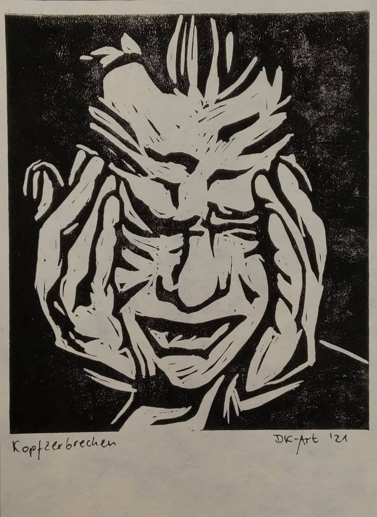 Kopfzerbrechen Linoldruck Print