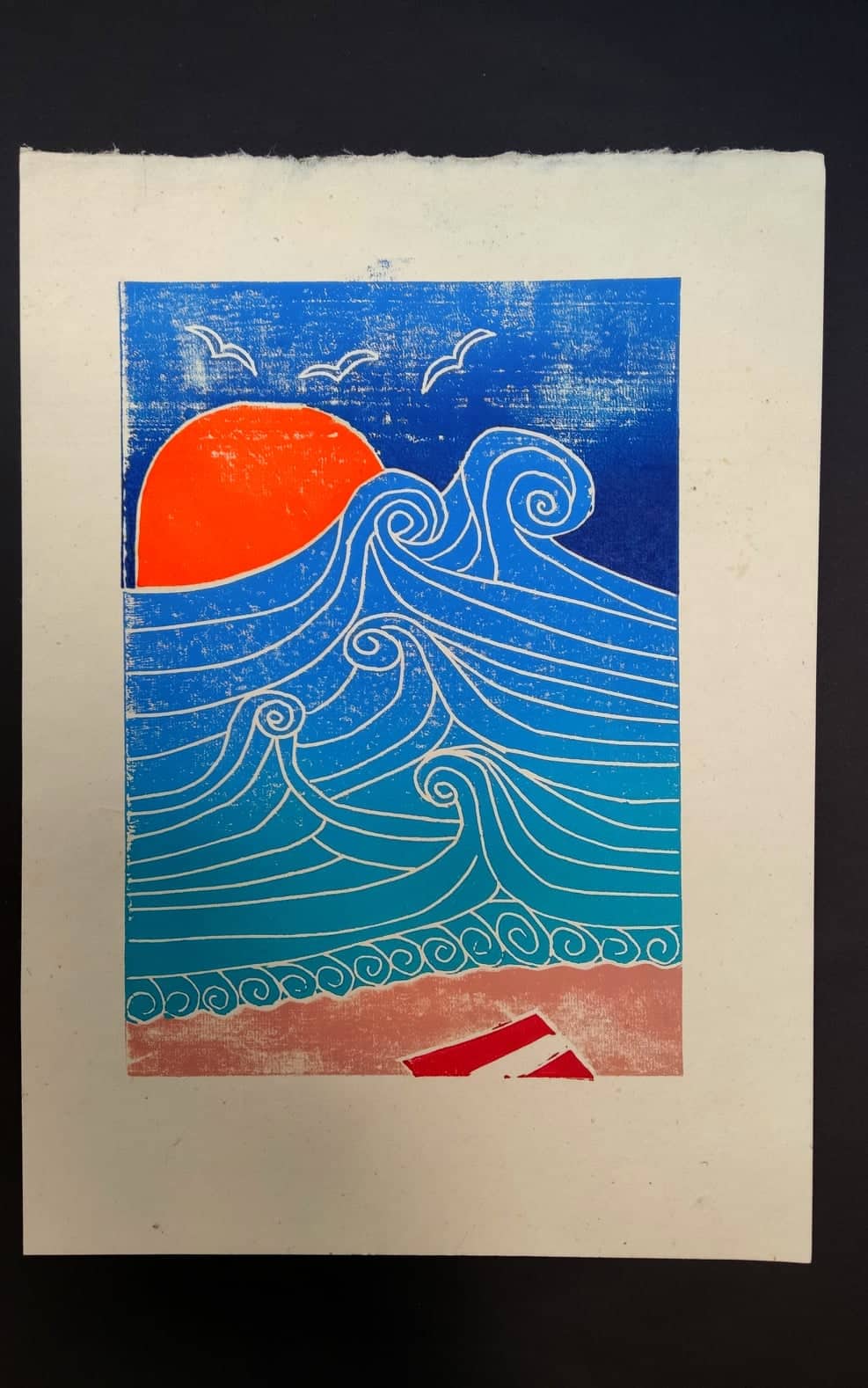 Tag am Meer Linolschnitt Print