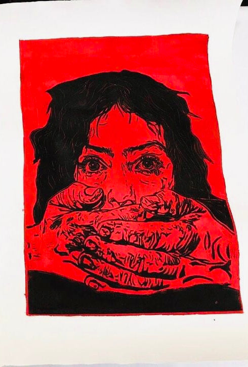 Schweig!!! Linolschnitt A2 Print