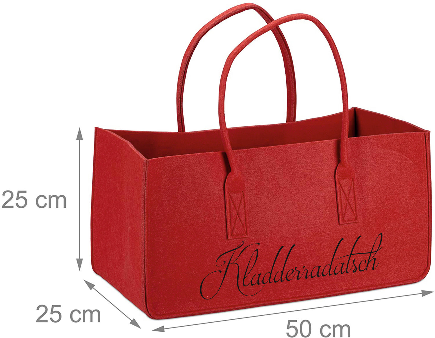 Filztasche rot oder grau mit Kladderradatsch - Aufschrift