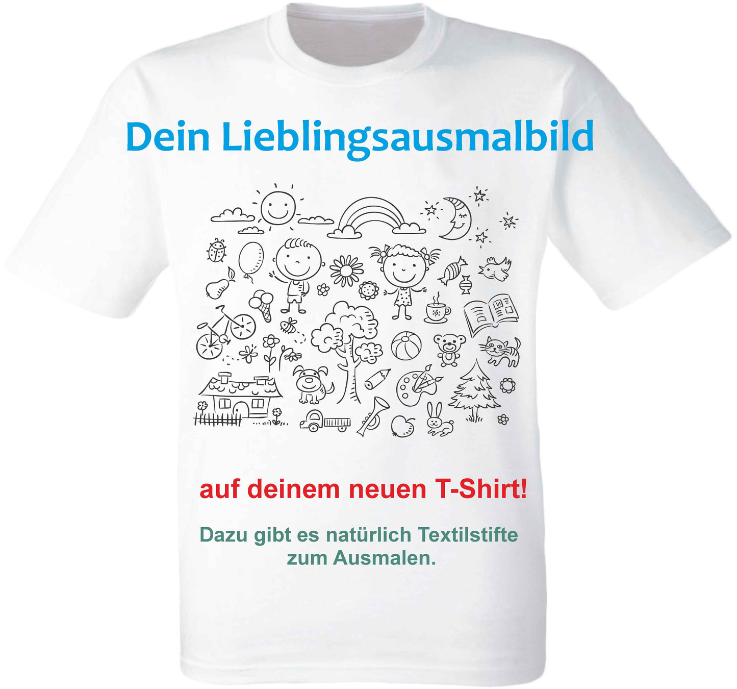 Ausmalshirts für Kids mit verschiedenen Motiven nach Wunsch auch mit Textilstiften