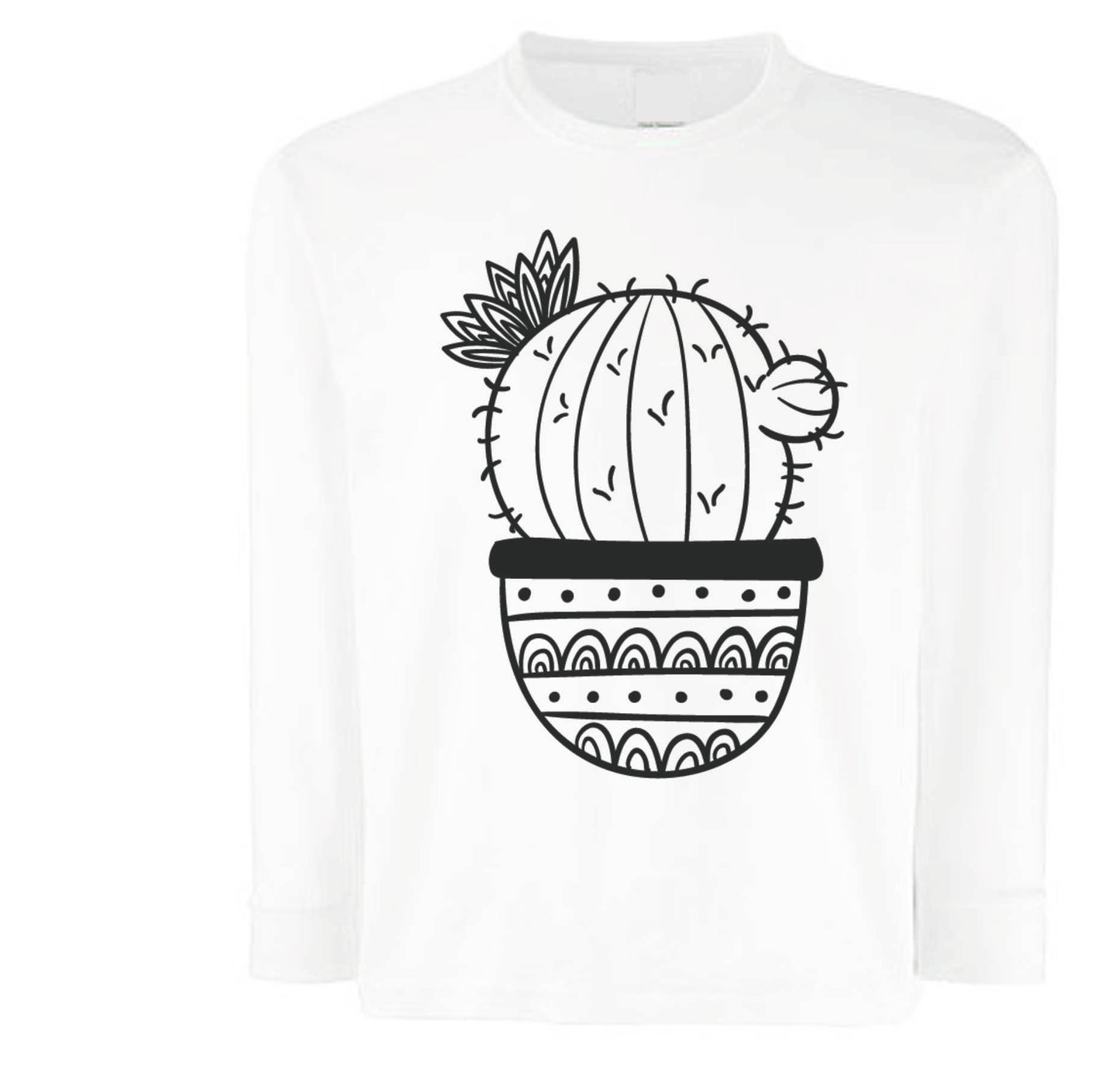 weißes Langarmshirt mit Kaktus
