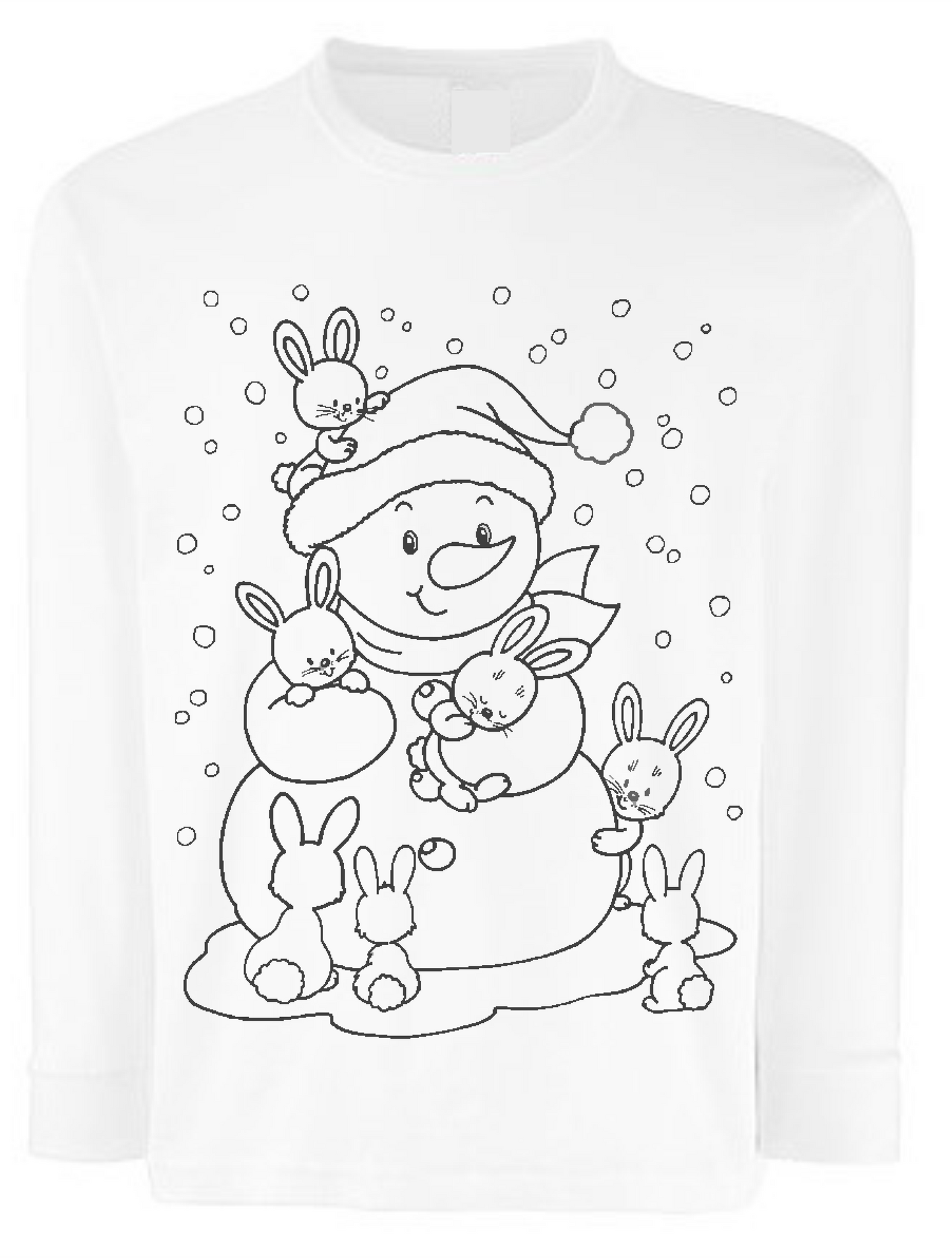 weißes Langarmshirt mit Schneemann und Hasen