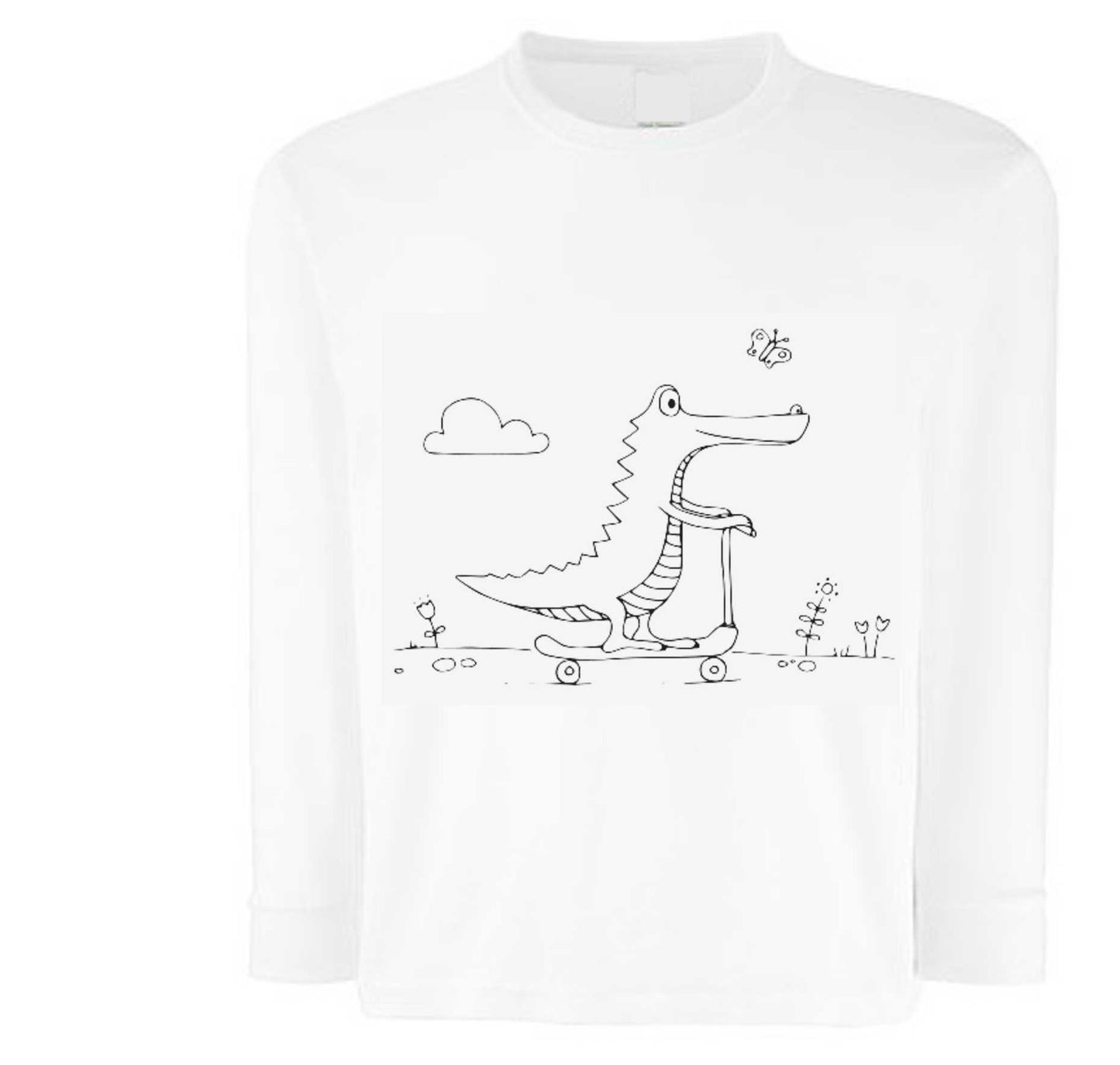 weißes Langarmshirt mit Krokodil