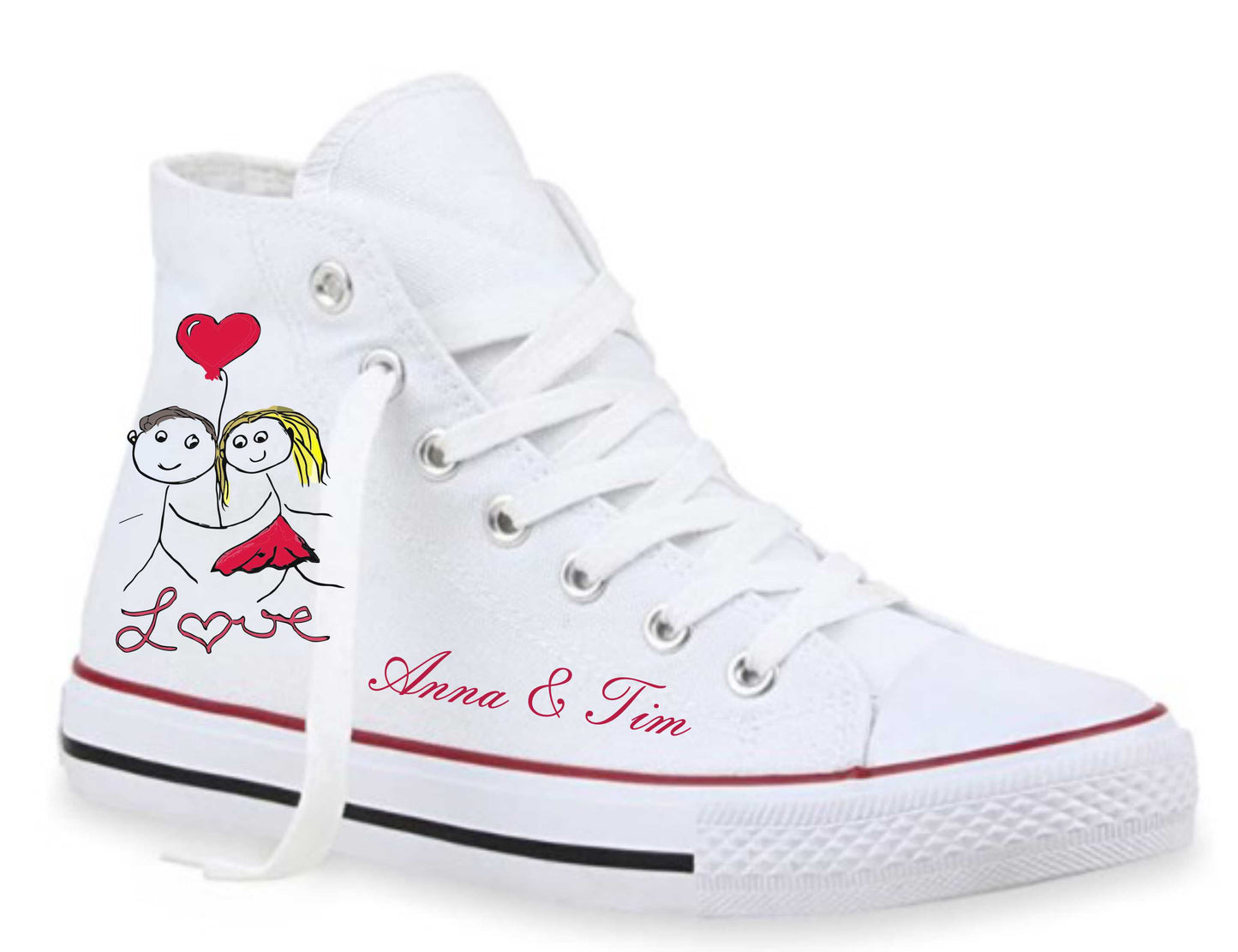 personalisierte Chucks zum Valentinstag mit Strichmännchen und eurem Namen