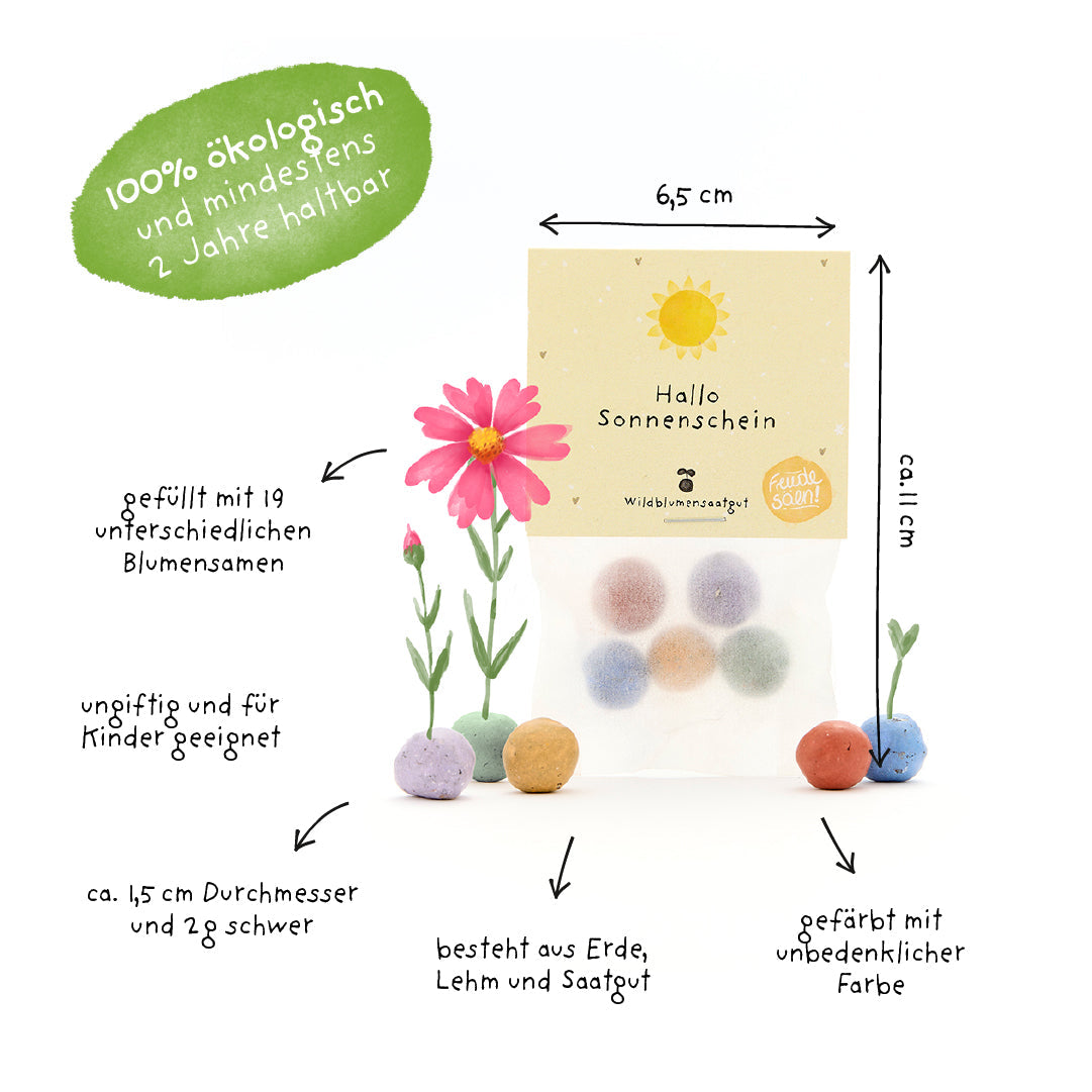 5 Blumenmurmeln im Tütchen "Hallo Sonnenschein"