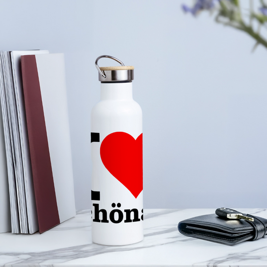 Thermosflasche mit Bambusdeckel - Weiß