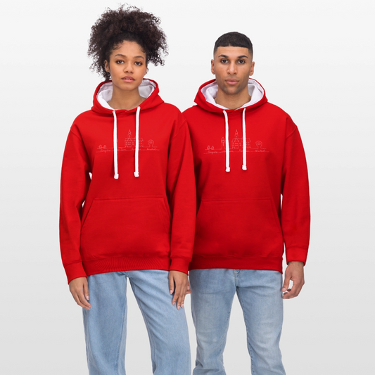 Contrast Colour Hoodie - Rot/Weiß