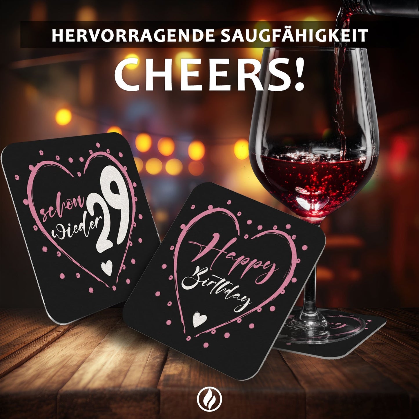 50 lustige Bierdeckel Geburtstag schwarz pink Schon wieder 29 Party Deko Untersetzer
