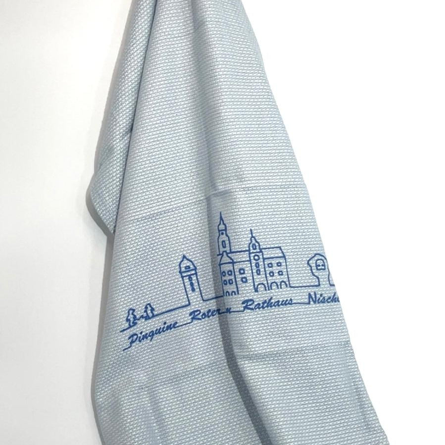Blaues Geschirrtuch mit Chemnitz-Skyline