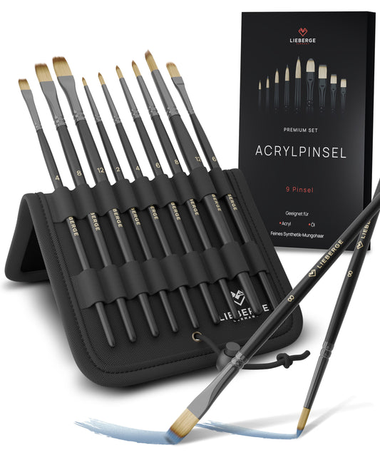 LIEBERGE PREMIUM SET Acrylpinsel (9 Pinsel) im Aufstell-Etui