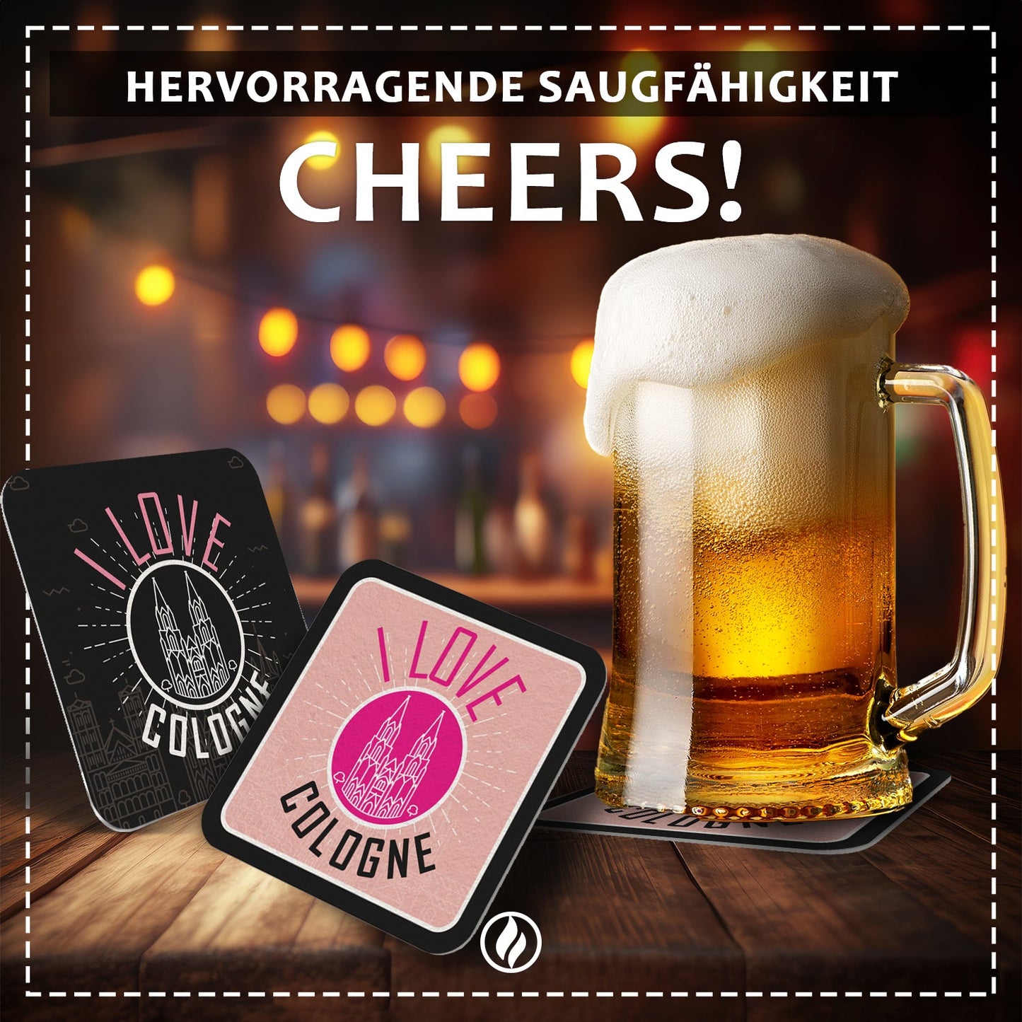 Bierdeckel "I Love Cologne" - 50er Set für Köln-Fans