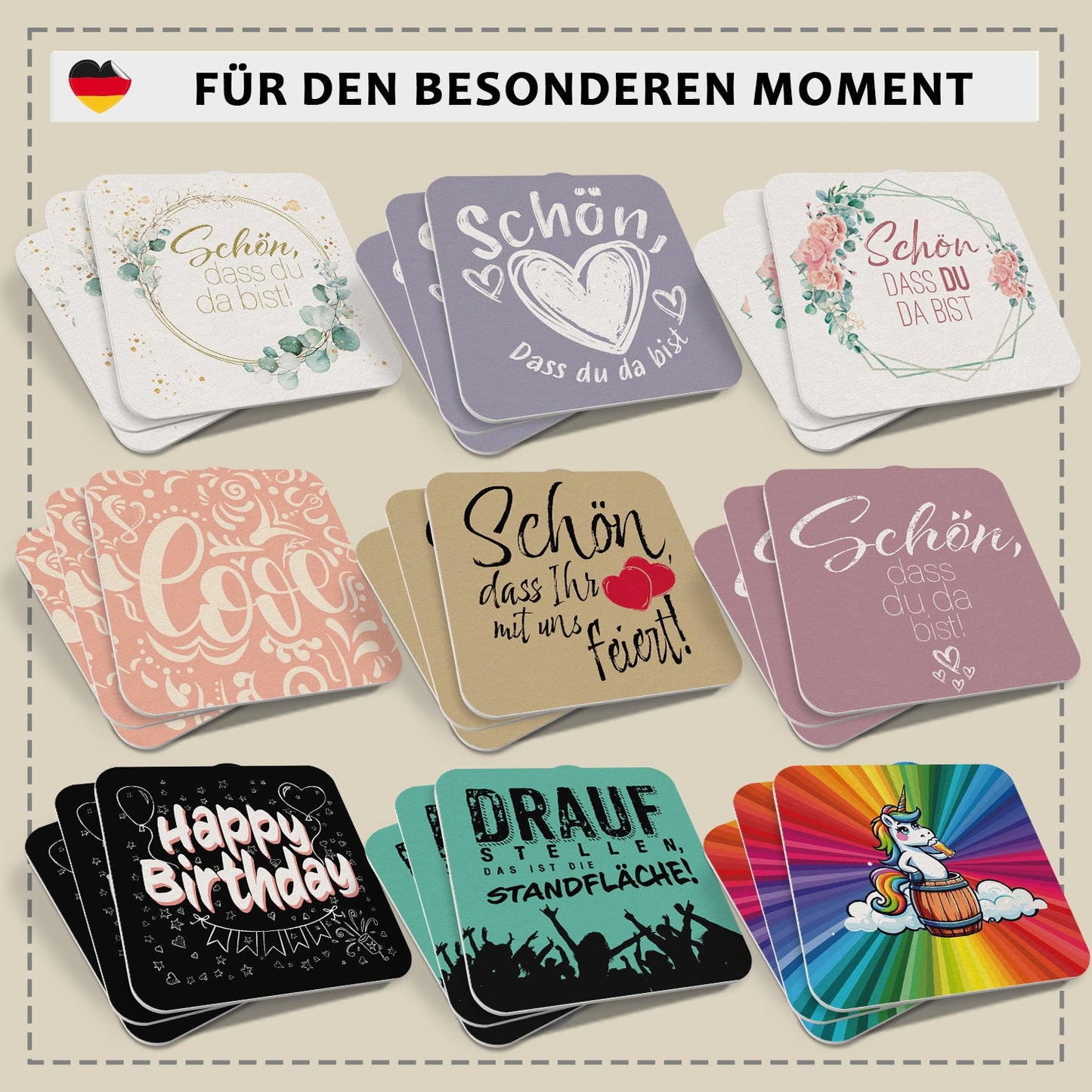 Bierdeckel Gin – 50er Set "Gib deinem Leben einen Gin", Humorvolles Design mit Zitronenscheibe