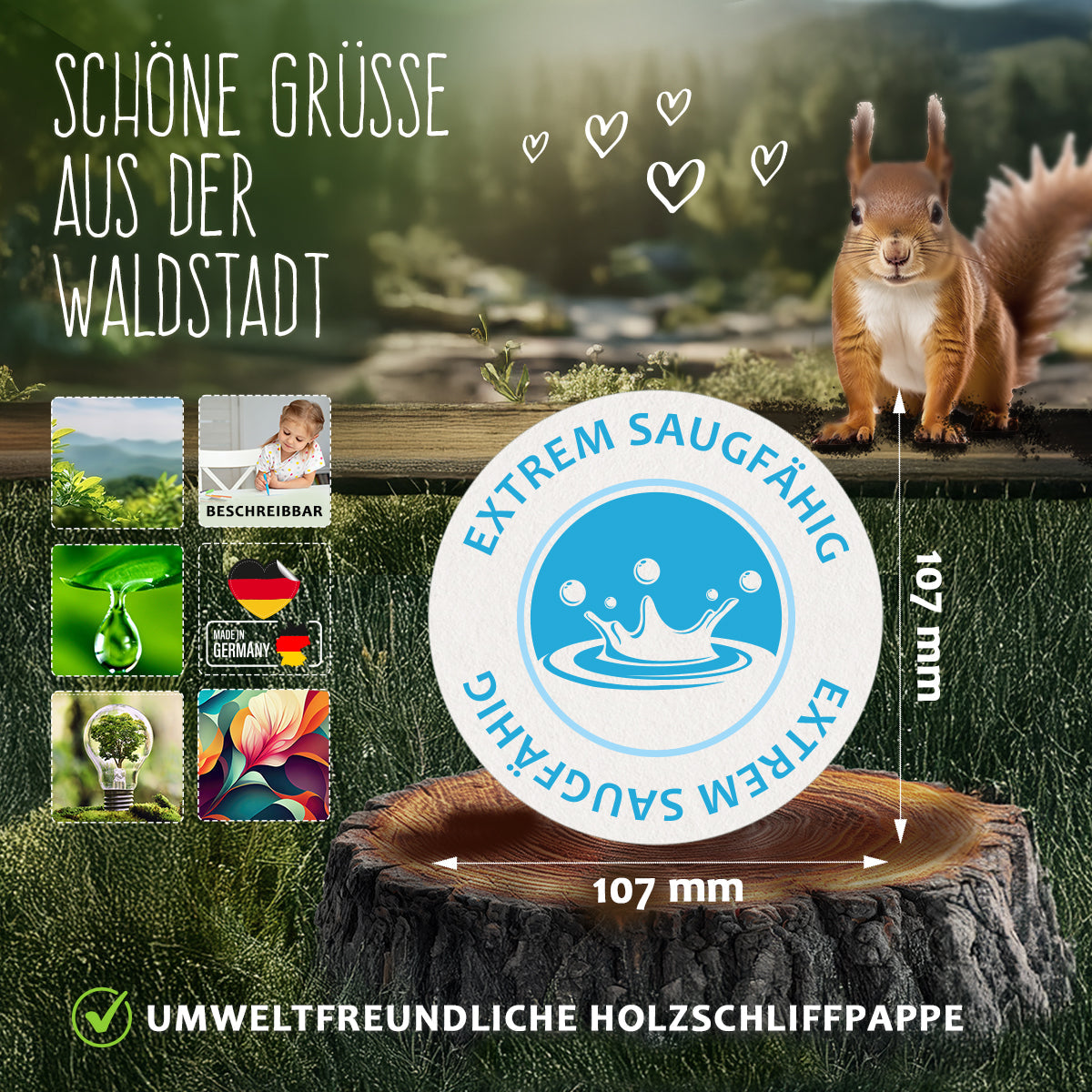 50 Bierdeckel rund Schön, dass du da bist, Herzfunke Kritzelmoment Kaschmirschwarz
