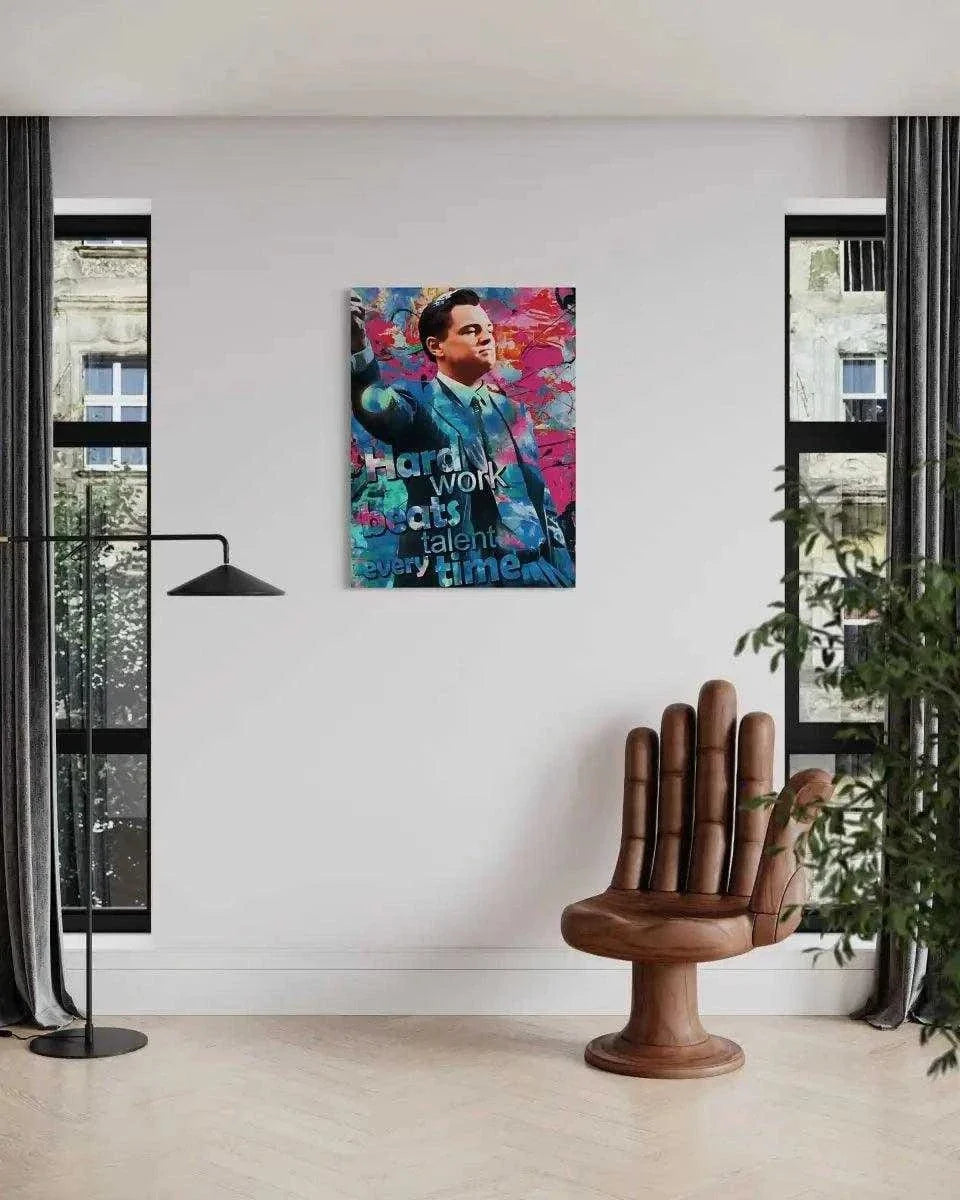 Hard Work Beats Talent - Jordan Belfort - Leinwandbild Pop Art