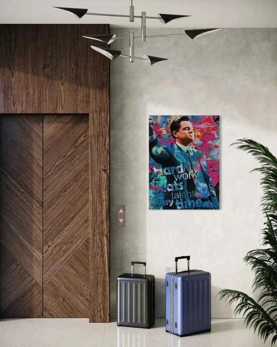 Hard Work Beats Talent - Jordan Belfort - Leinwandbild Pop Art