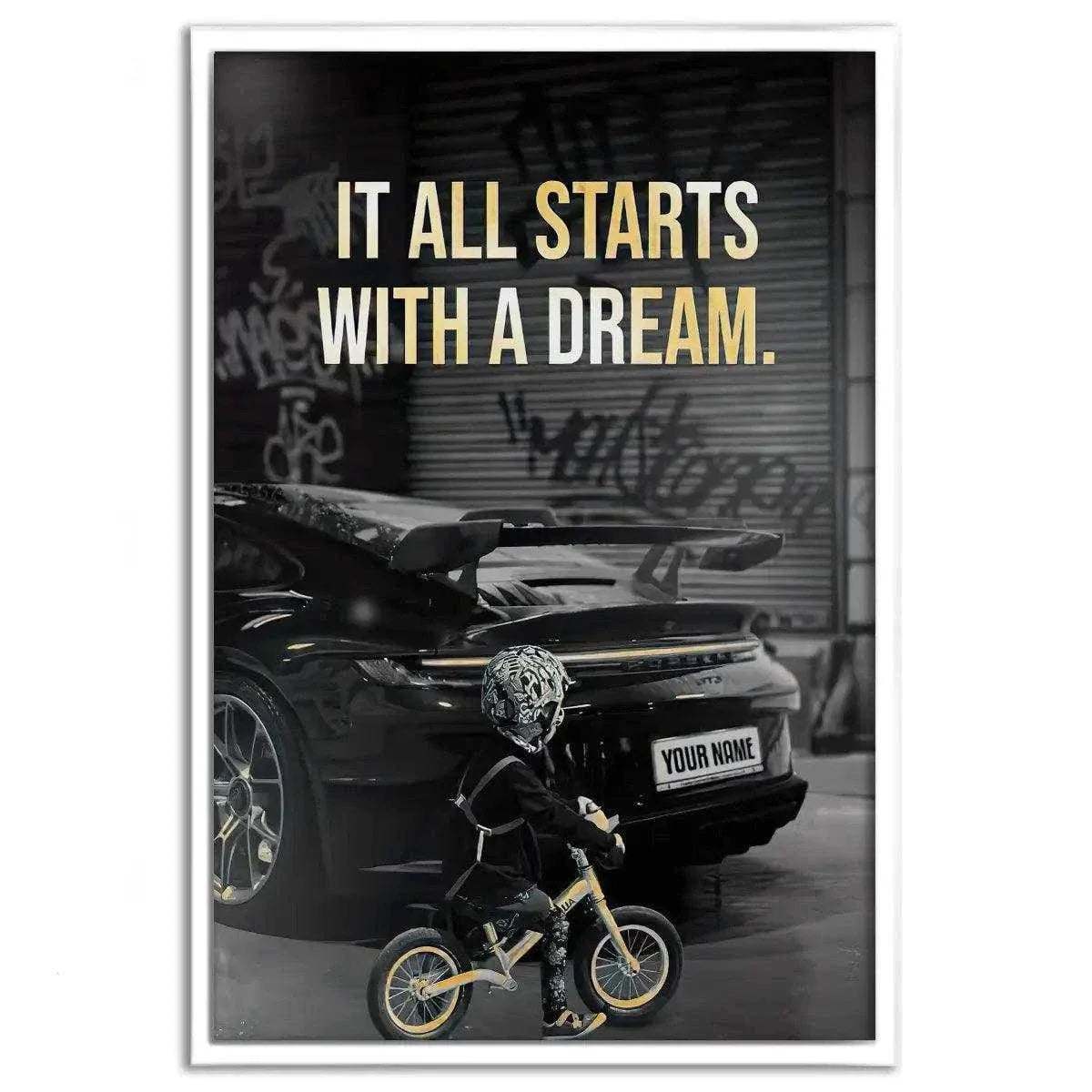 It all starts with a dream - Dein Wunschkennzeichen - Leinwandbild Motivation