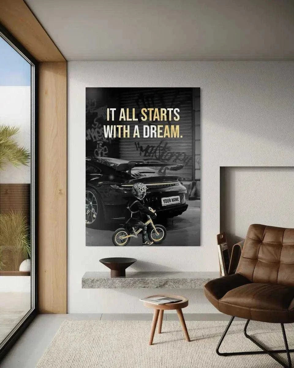 It all starts with a dream - Dein Wunschkennzeichen - Leinwandbild Motivation