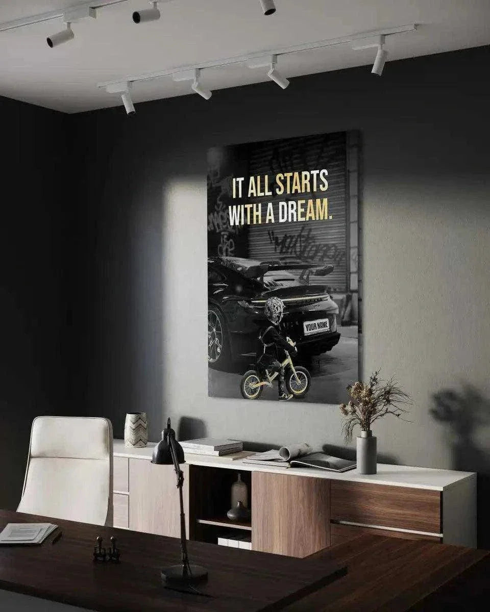 It all starts with a dream - Dein Wunschkennzeichen - Leinwandbild Motivation