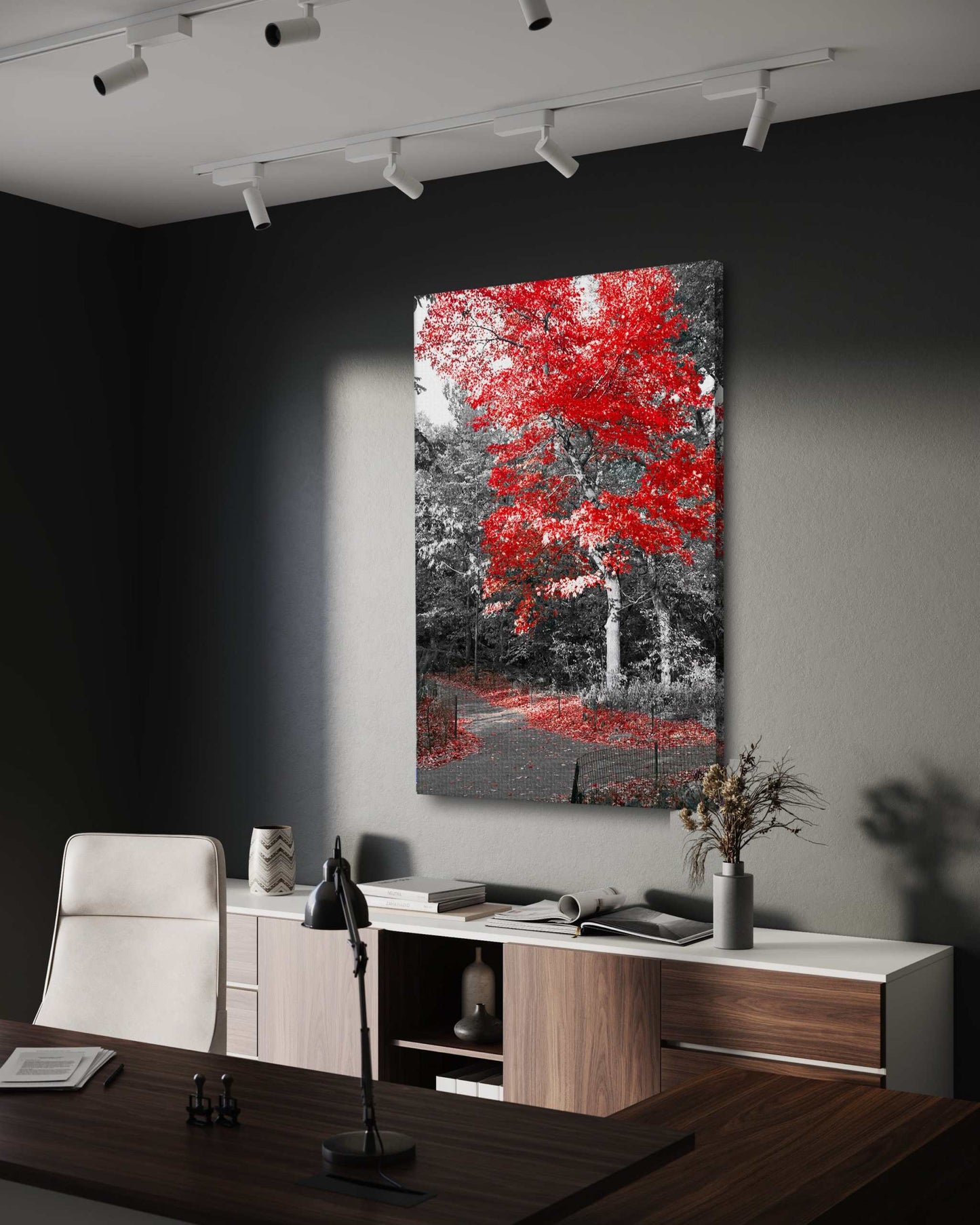 Red Autumn - Leinwandbild Landschaft