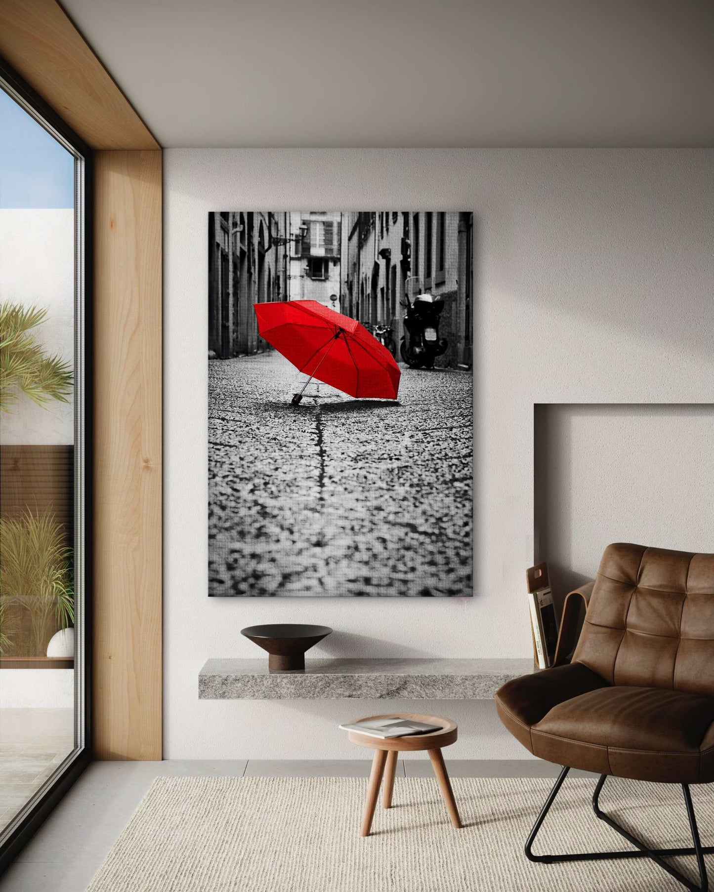 Red Umbrella - Leinwandbild Landschaft