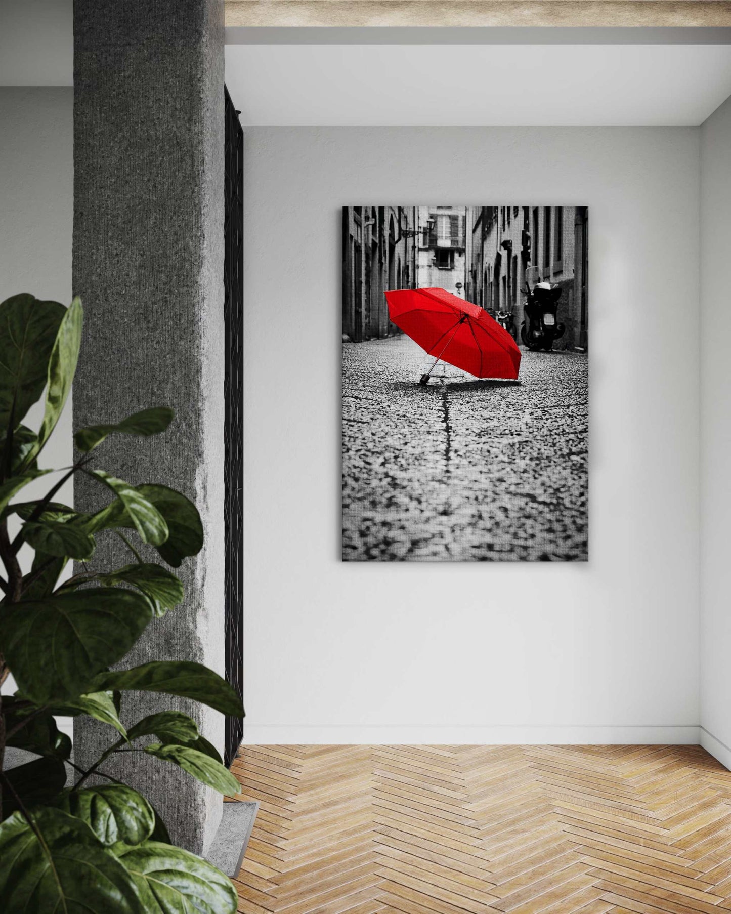 Red Umbrella - Leinwandbild Landschaft