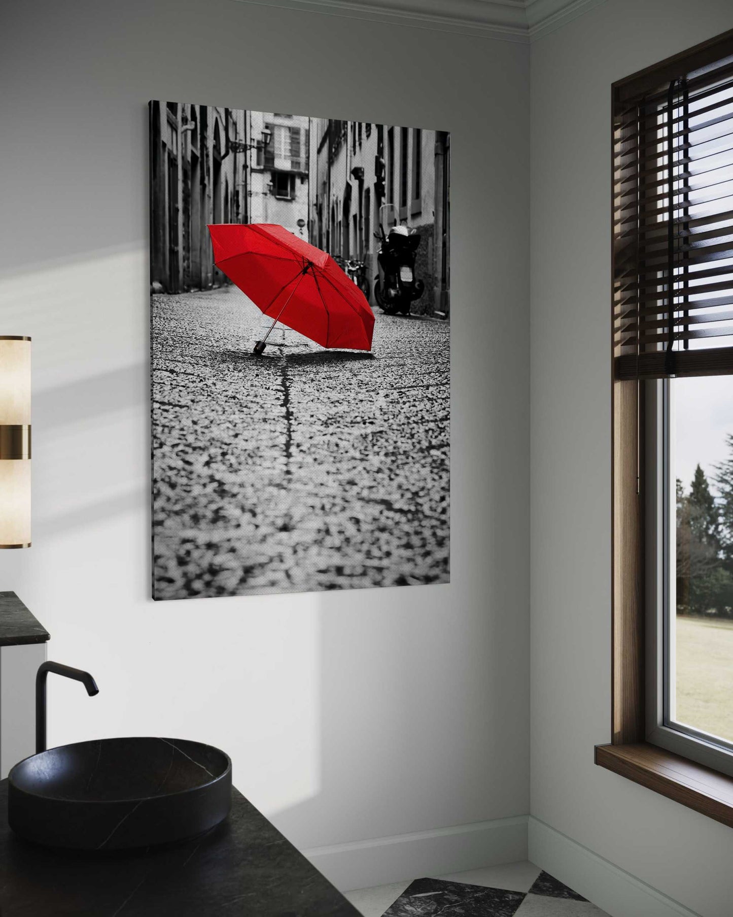 Red Umbrella - Leinwandbild Landschaft