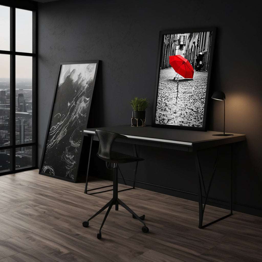 Red Umbrella - Leinwandbild Landschaft