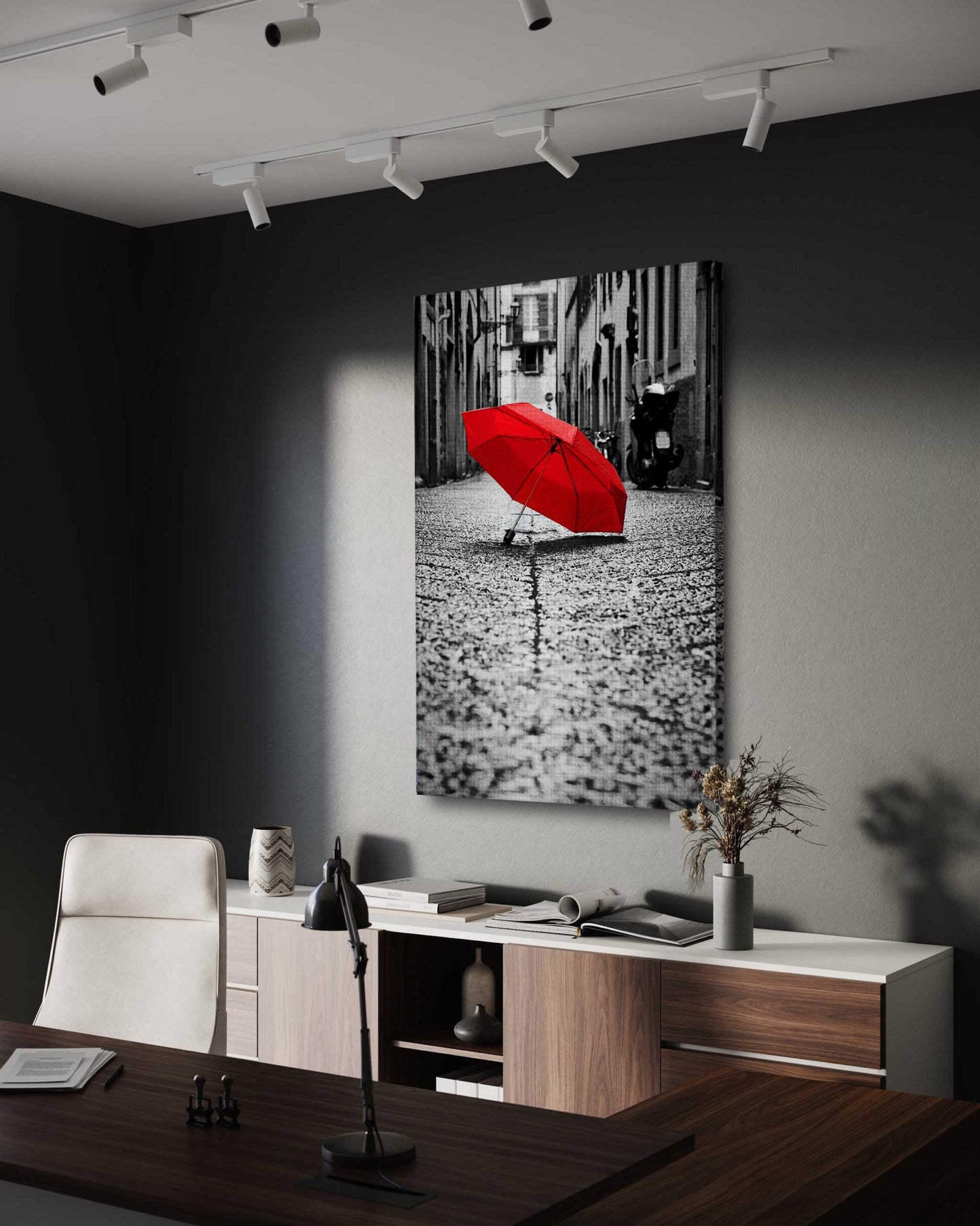 Red Umbrella - Leinwandbild Landschaft