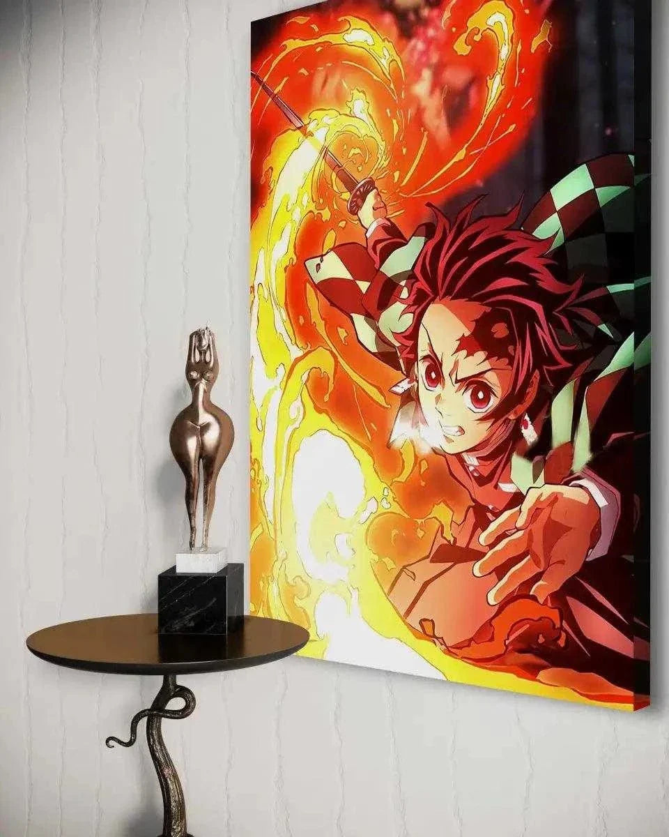 Tanjiro Fire Breathing - Demon Slayer - Anime Leinwandbild