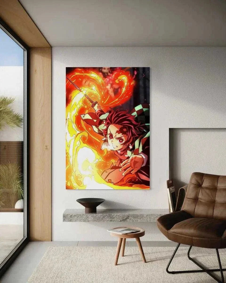 Tanjiro Fire Breathing - Demon Slayer - Anime Leinwandbild