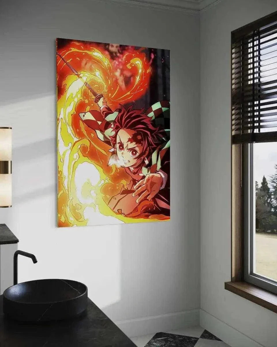 Tanjiro Fire Breathing - Demon Slayer - Anime Leinwandbild