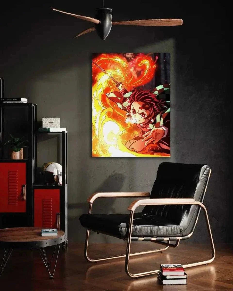 Tanjiro Fire Breathing - Demon Slayer - Anime Leinwandbild