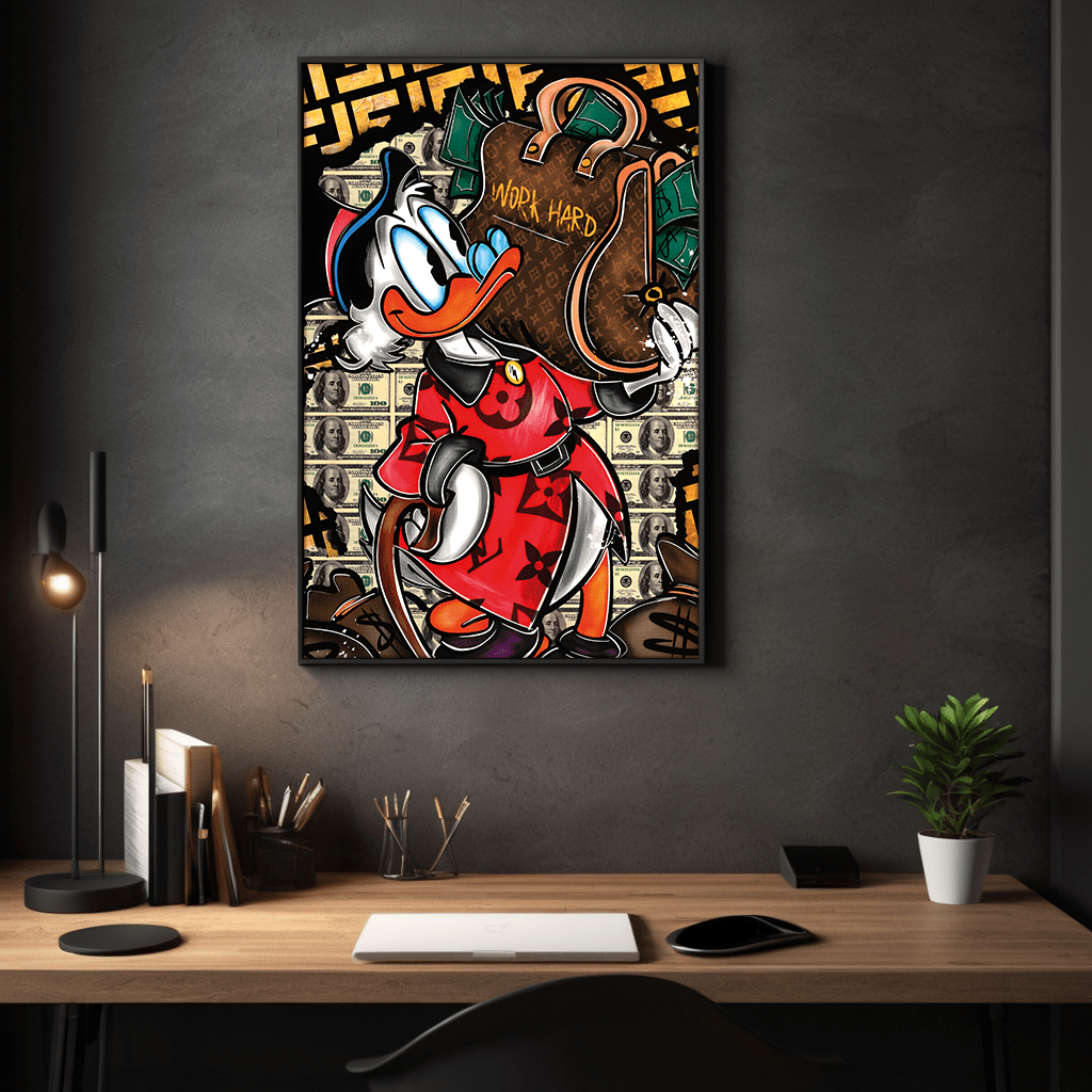 Work Hard Dagobert - Leinwandbild Pop Art / Motivation