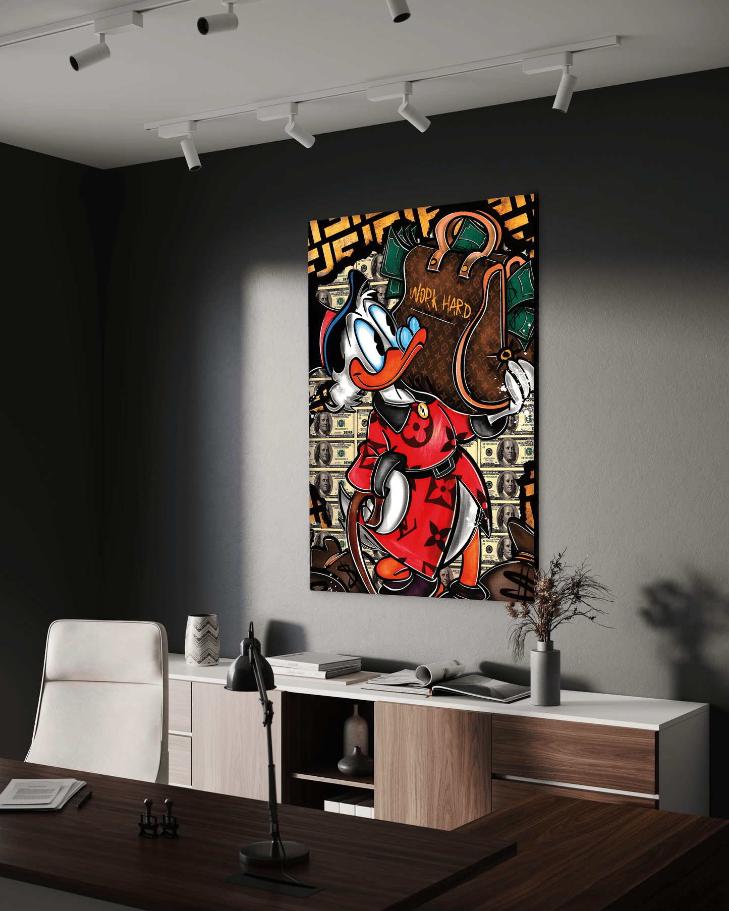Work Hard Dagobert - Leinwandbild Pop Art / Motivation