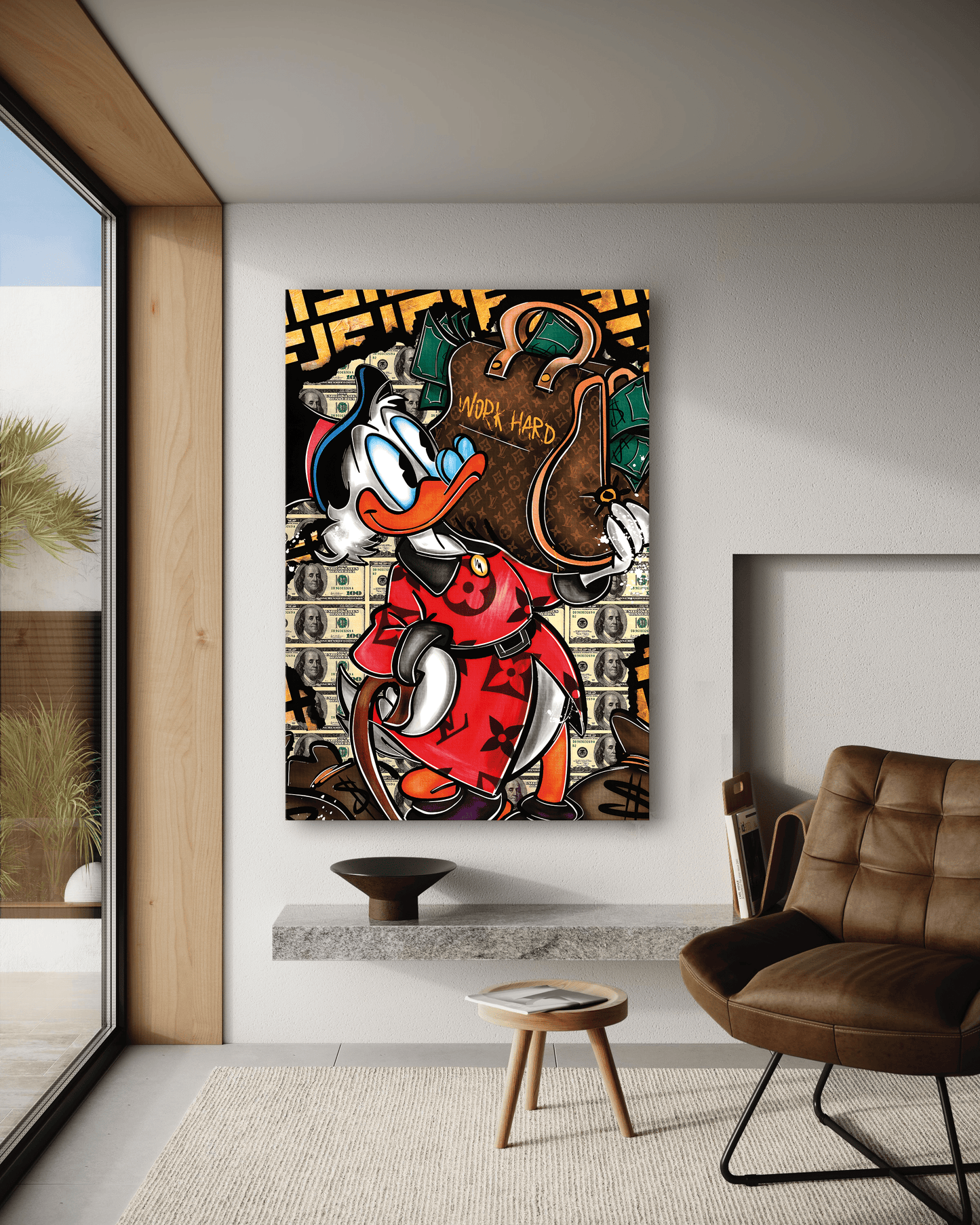 Work Hard Dagobert - Leinwandbild Pop Art / Motivation