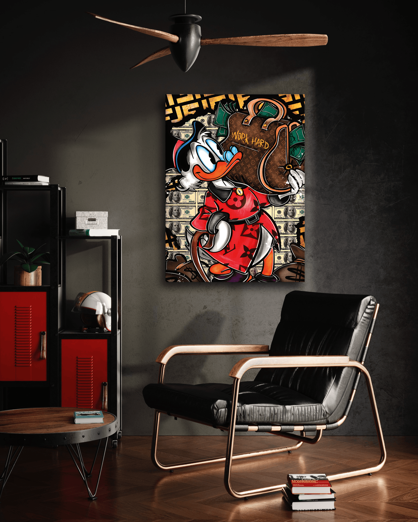 Work Hard Dagobert - Leinwandbild Pop Art / Motivation