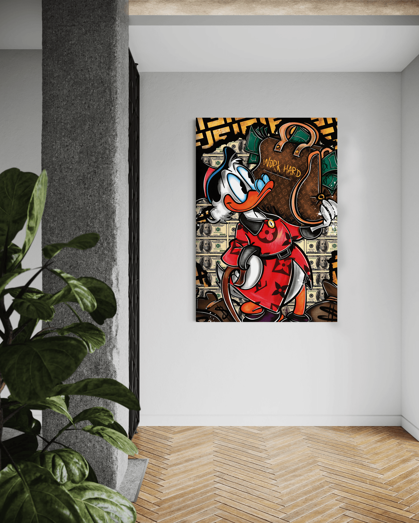 Work Hard Dagobert - Leinwandbild Pop Art / Motivation