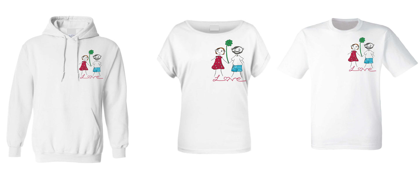 personalisierte Love Shirts und Hoody´s mit Strichmännchen Pefekt für den Valentinstag